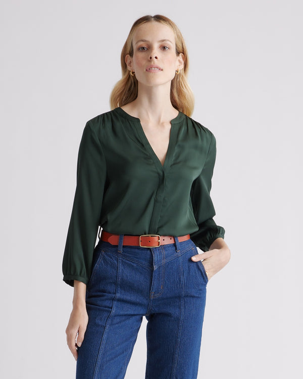 Washable Stretch Silk Pleat Back Blouse