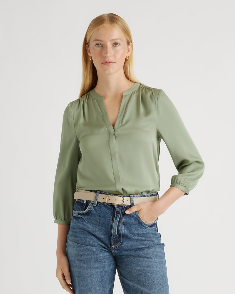 Washable Stretch Silk Pleat Back Blouse