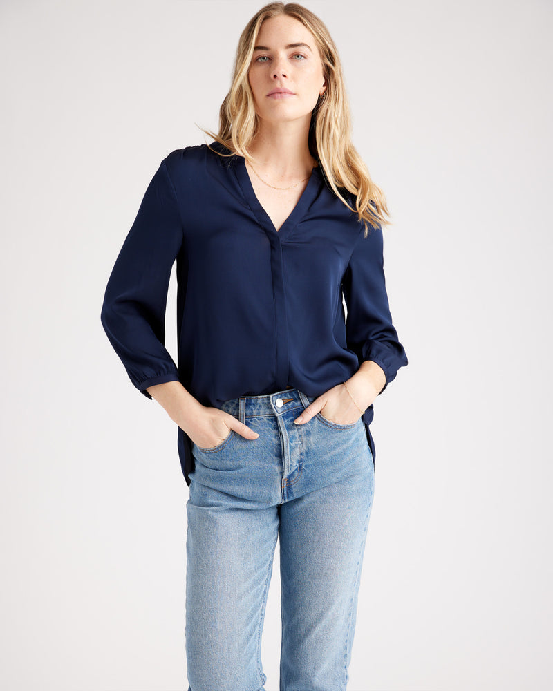 Washable Stretch Silk Pleat Back Blouse