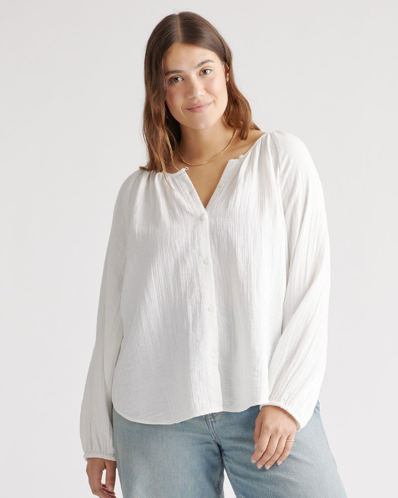 100% Organic Cotton Gauze Peasant Blouse