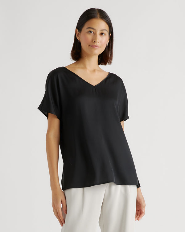 Washable Stretch Silk Reversible V-Neck Blouse