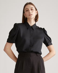 Washable Stretch Silk Puff Sleeve Blouse