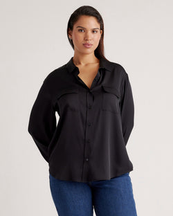 Washable Stretch Silk Utility Long Sleeve Blouse