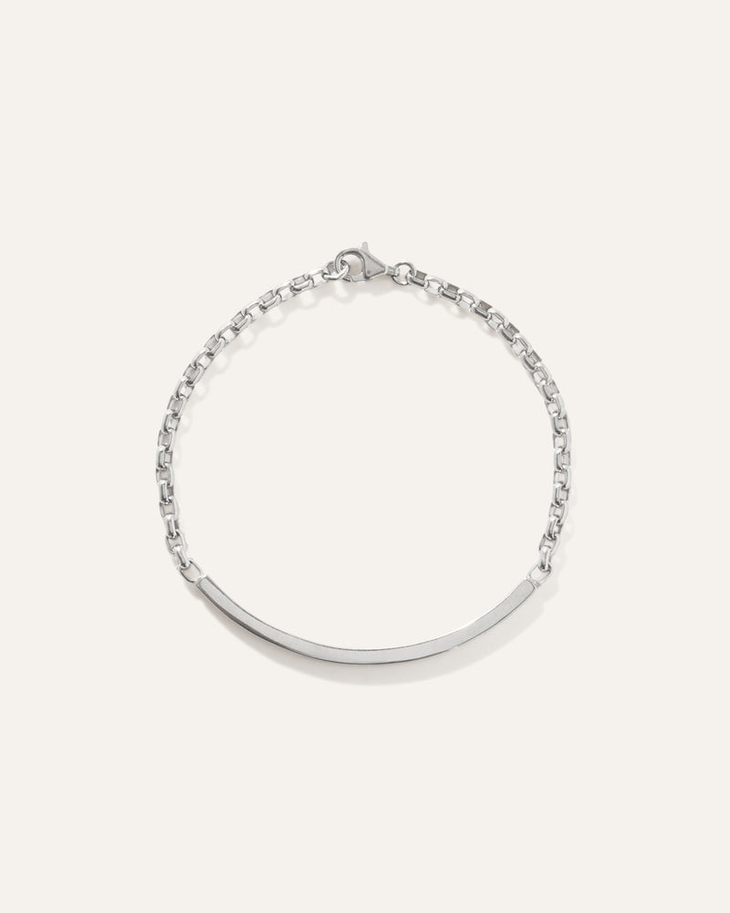 Silver Round Box Chain ID Bracelet