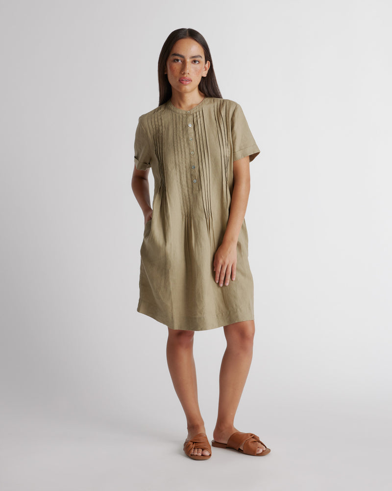 100% European Linen Short Sleeve Swing Dress