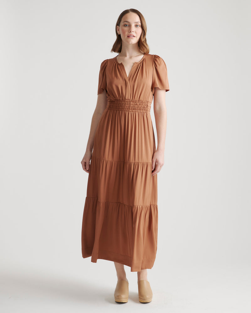 Washable Stretch Silk Tiered Maxi Dress