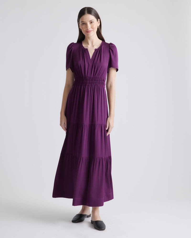 Washable Stretch Silk Tiered Maxi Dress