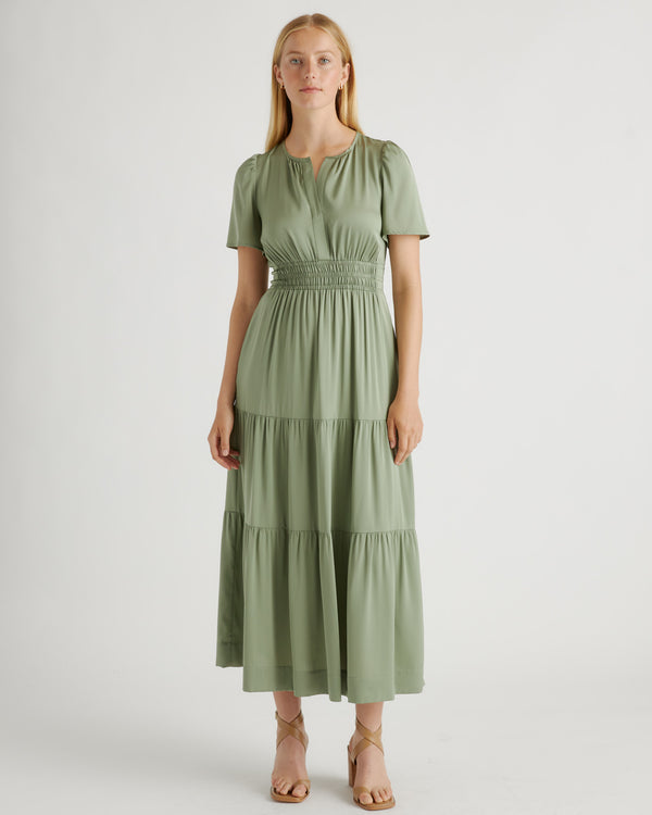 Washable Stretch Silk Tiered Maxi Dress