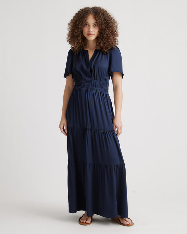 Washable Stretch Silk Tiered Maxi Dress