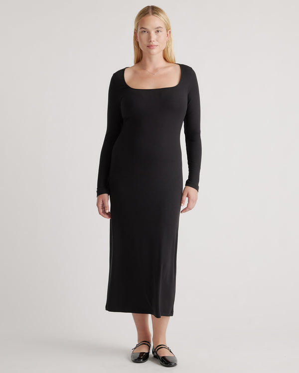 Tencel Rib Knit Long Sleeve Square Neck Dress