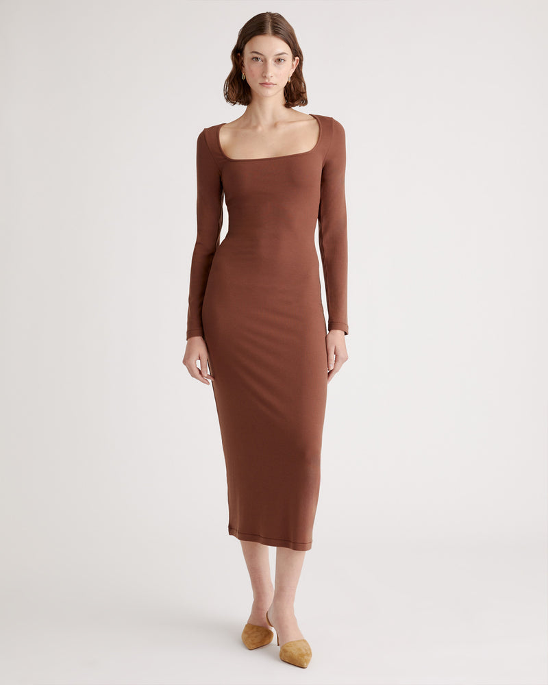 Tencel Rib Knit Long Sleeve Square Neck Dress