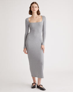 Tencel Rib Knit Long Sleeve Square Neck Dress