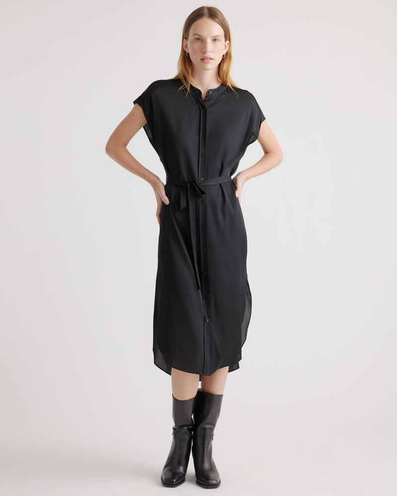 Washable Stretch Silk Midi Shirt Dress