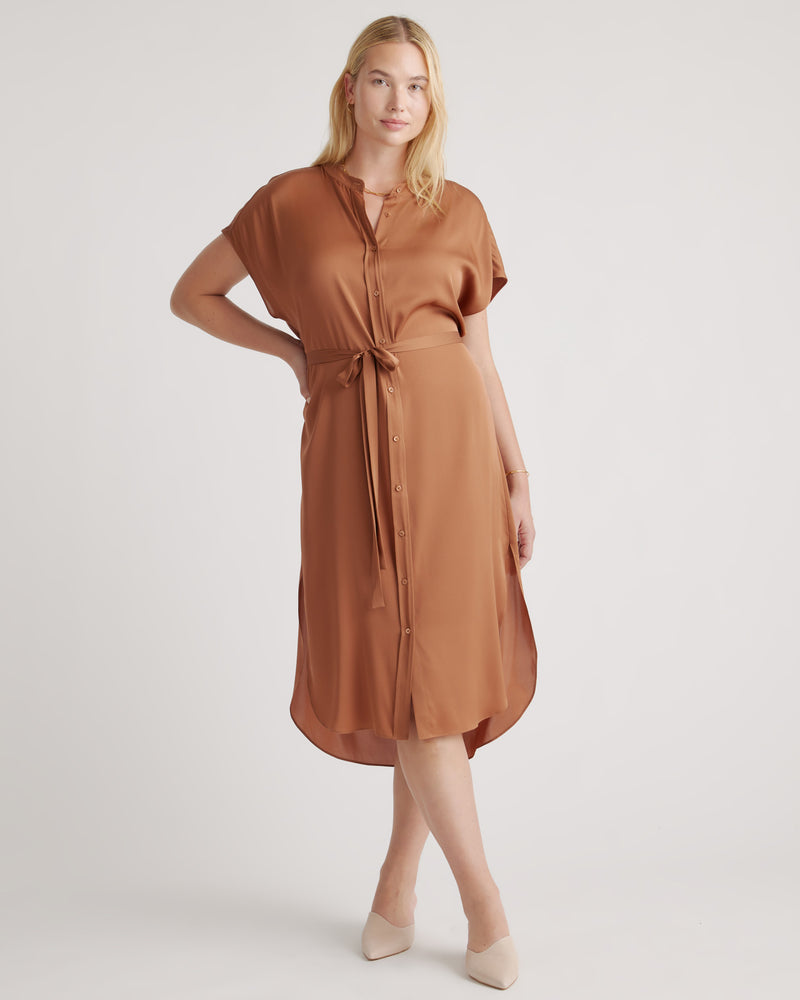 Washable Stretch Silk Midi Shirt Dress