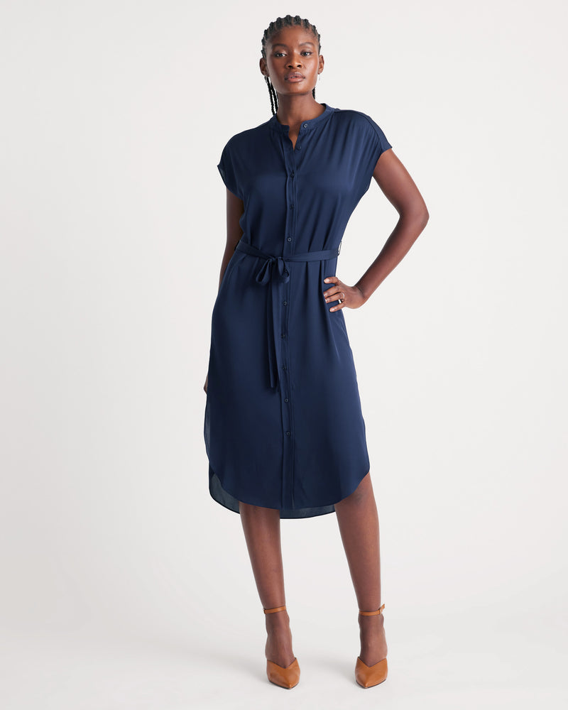 Washable Stretch Silk Midi Shirt Dress