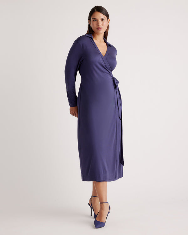 100% Silk Jersey Midi Wrap Dress