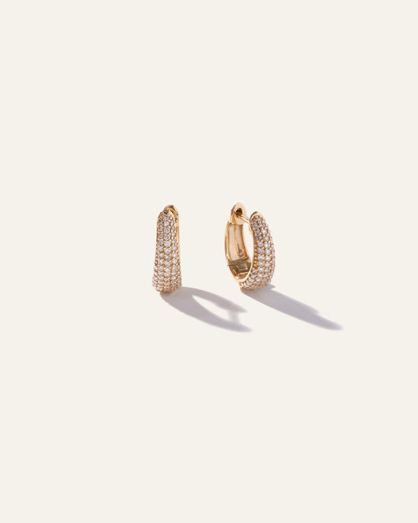 14K Gold Pave Diamond Teardrop Huggie Hoops