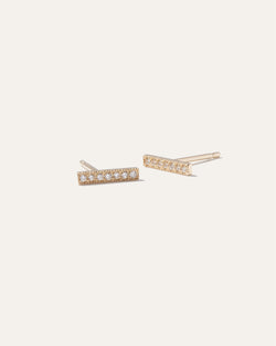 14K Gold Pave Diamond Bar Studs
