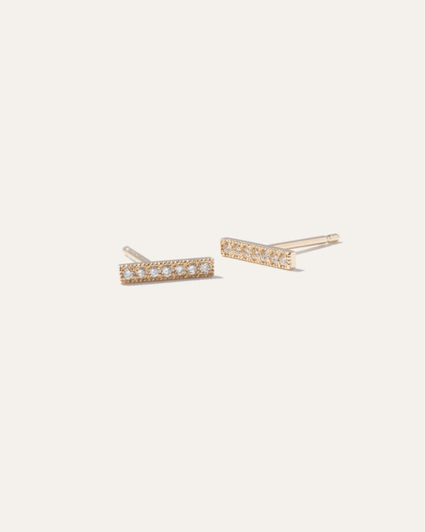 14K Gold Pave Diamond Bar Studs