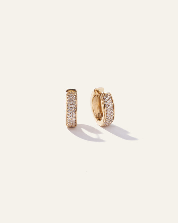 14K Gold Diamond Pave Multirow Huggie Hoops
