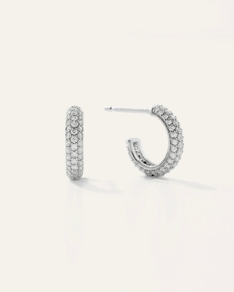 14K Gold Diamond Pave Half Hoops