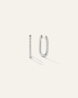 14K Gold Pave Diamond Line U Hoops