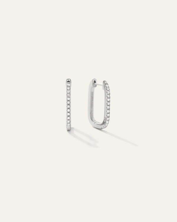 14K Gold Pave Diamond Line U Hoops