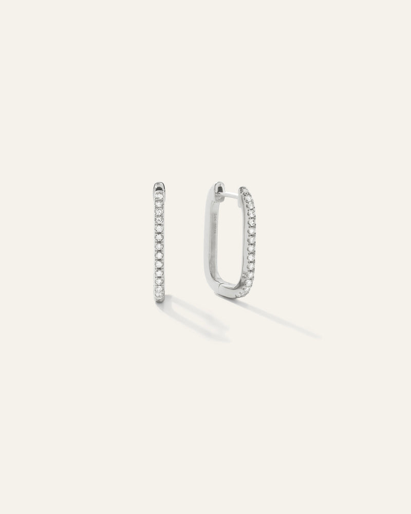 14K Gold Pave Diamond Line U Hoops