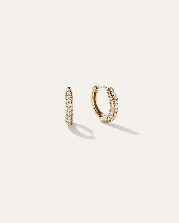 14K Pave Triple Row Diana Huggie Hoop