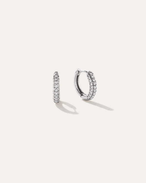 14K Pave Triple Row Diana Huggie Hoop