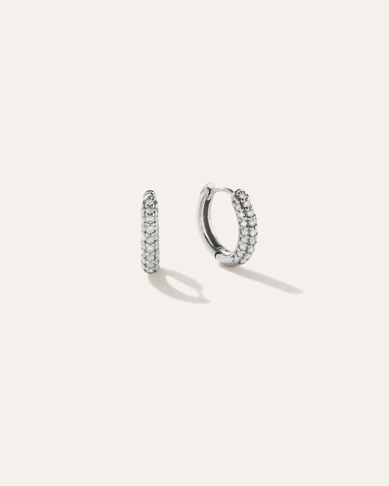 14K Pave Triple Row Diana Huggie Hoop