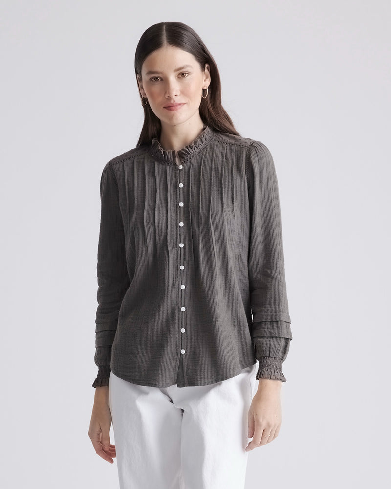 Textured Cotton Peasant Blouse