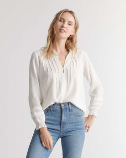 Textured Cotton Peasant Blouse