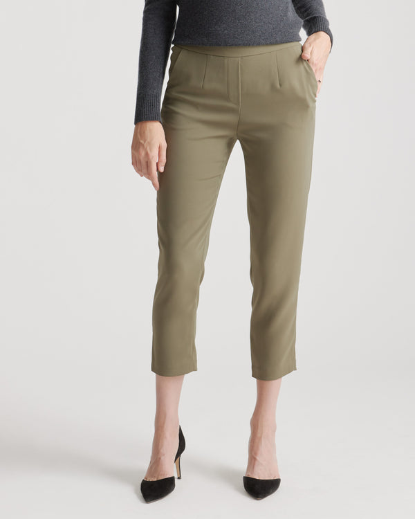 Stretch Crepe Pleated Ankle Pant