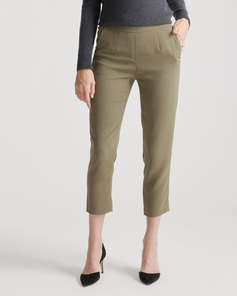 Stretch Crepe Pleated Ankle Pant