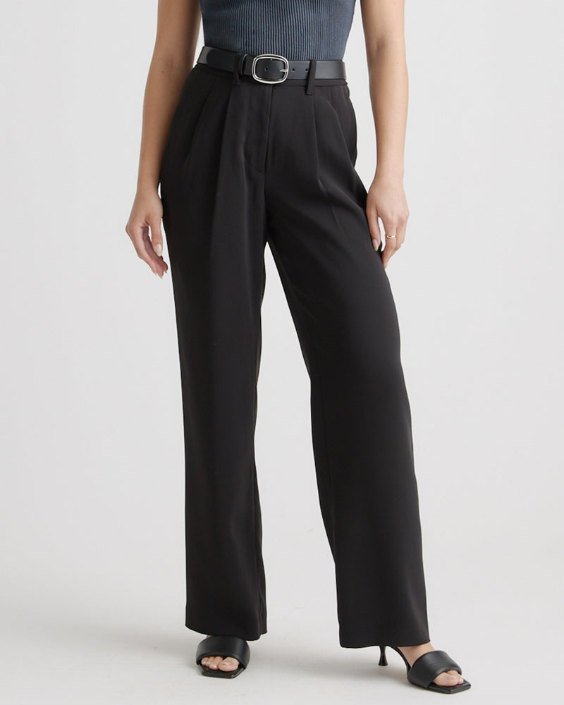 Stretch Crepe Pleated Wide Leg Pant