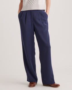 Stretch Crepe Pleated Wide Leg Pant