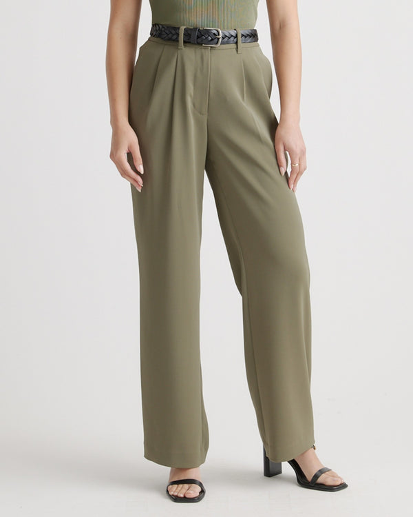 Stretch Crepe Pleated Wide Leg Pant