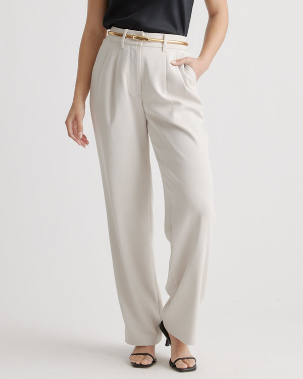 Stretch Crepe Pleated Wide Leg Pant