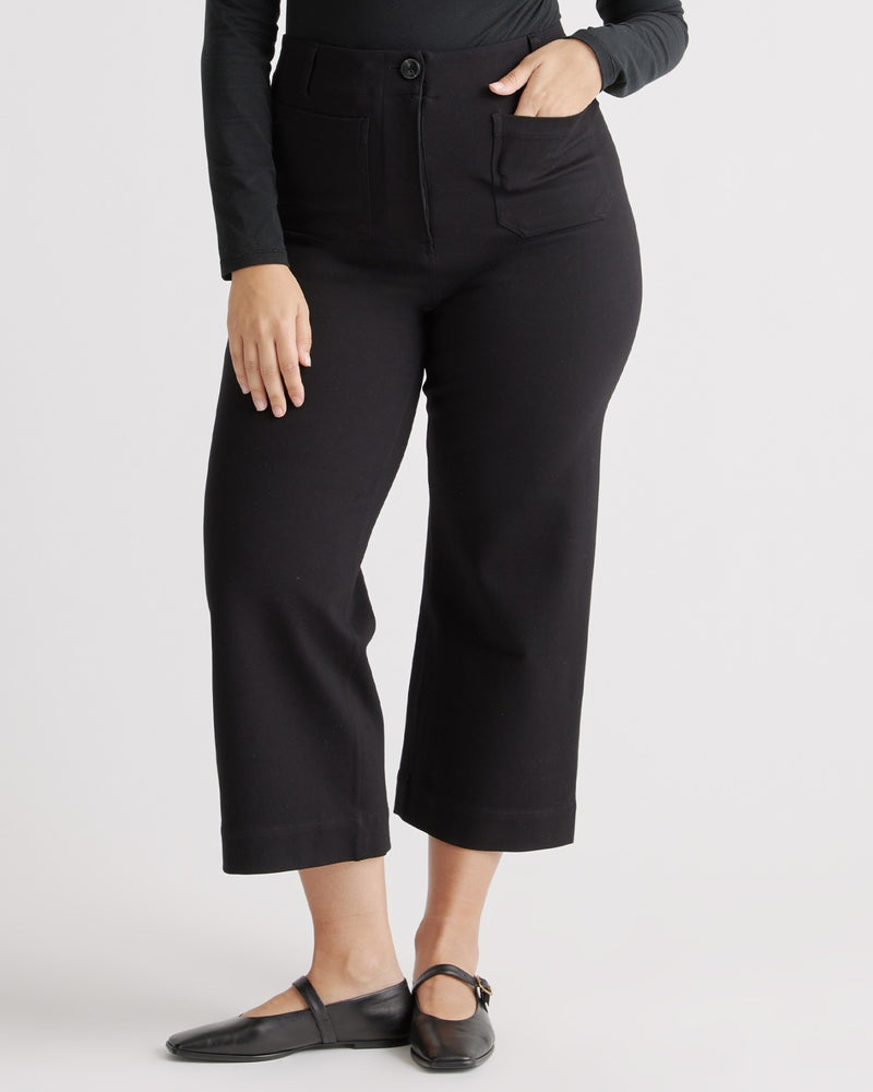 Ultra Stretch Ponte Cropped Wide Leg Pant