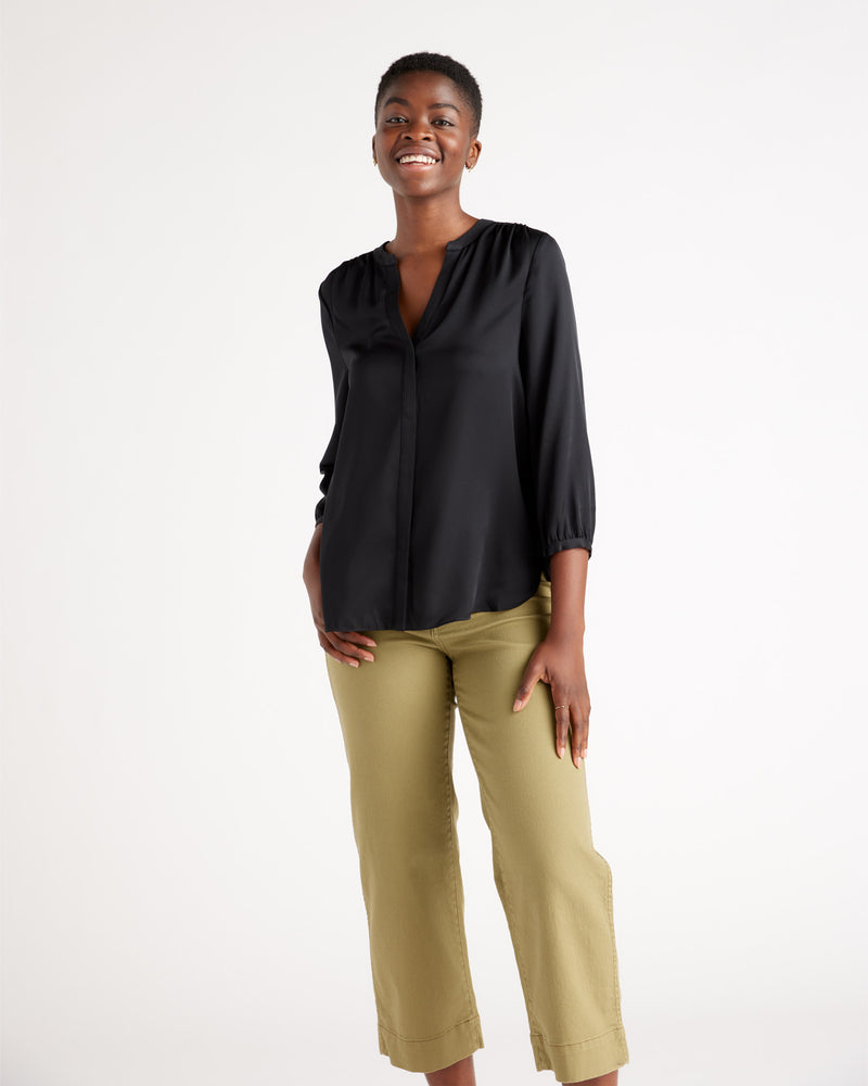 Washable Stretch Silk Pleat Back Blouse