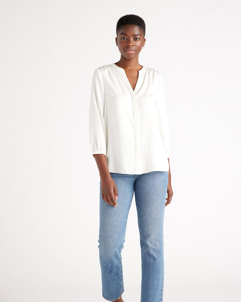 Washable Stretch Silk Pleat Back Blouse