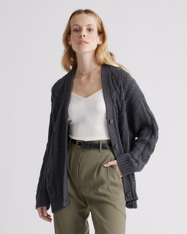 100% Organic Cotton Oversized Cable Cardigan