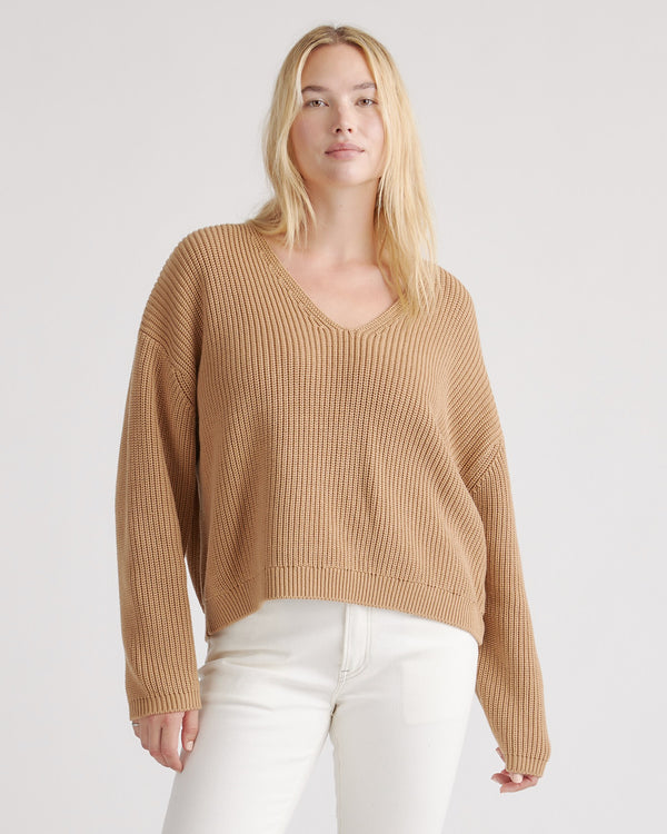 100% Organic Cotton Fisherman V-Neck Sweater