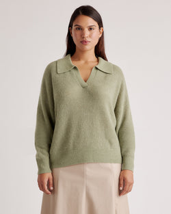 Baby Alpaca-Wool Waffle Stitch Polo Sweater