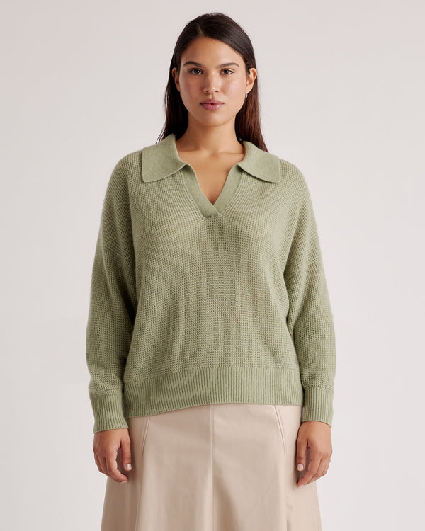 Baby Alpaca-Wool Waffle Stitch Polo Sweater