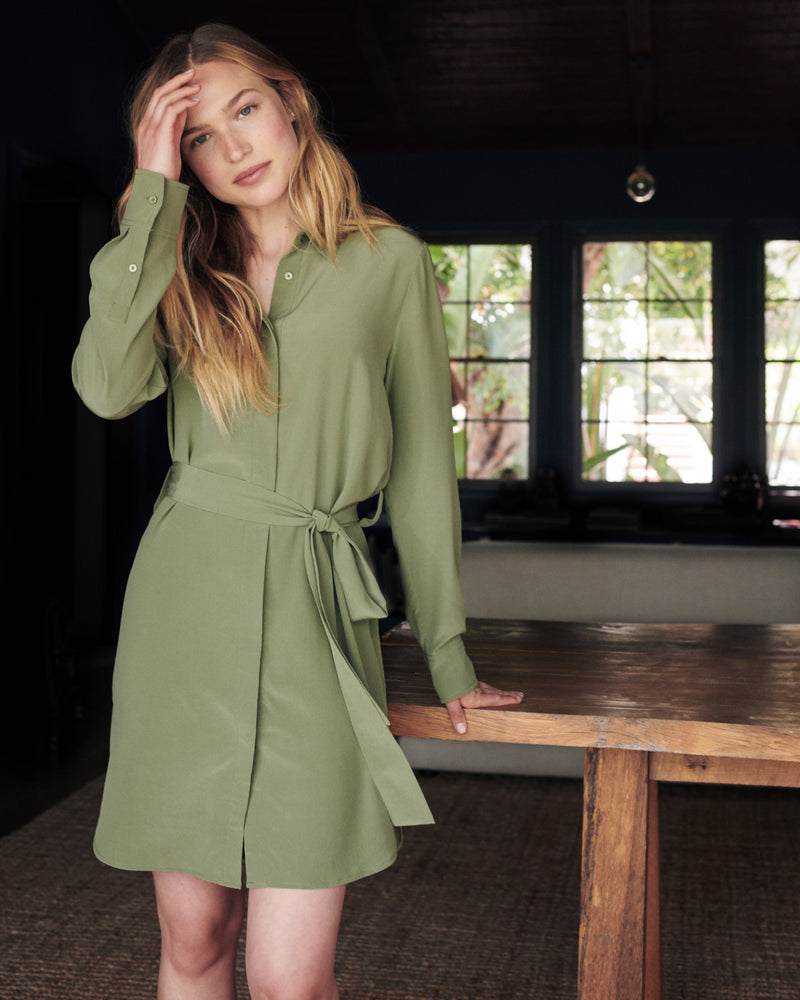 Washable Stretch Silk Shirt Dress