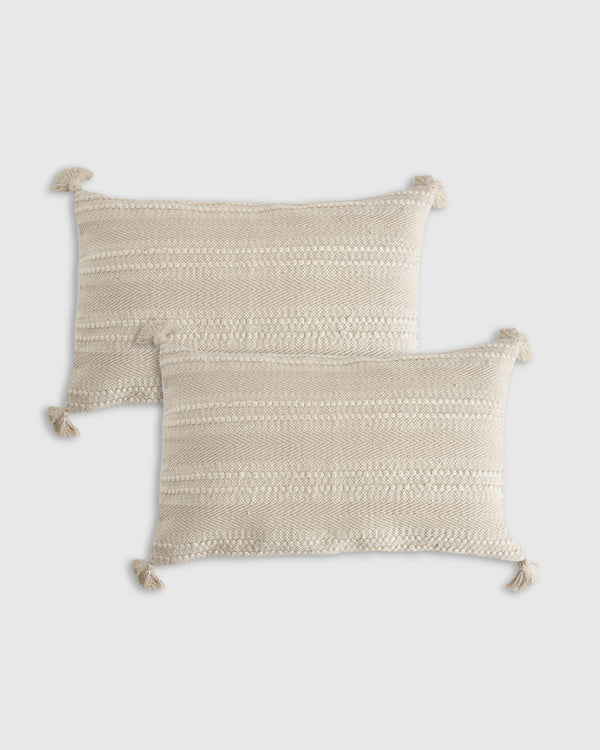 Woven Stripe Tassel Lumbar Pillow Cover - Set of 2