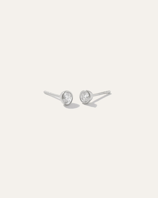 14K Gold Round Bezel Diamond Studs