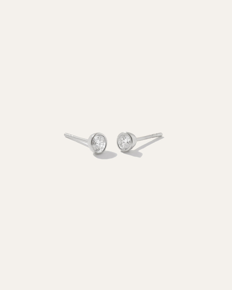 14K Gold Round Bezel Diamond Studs